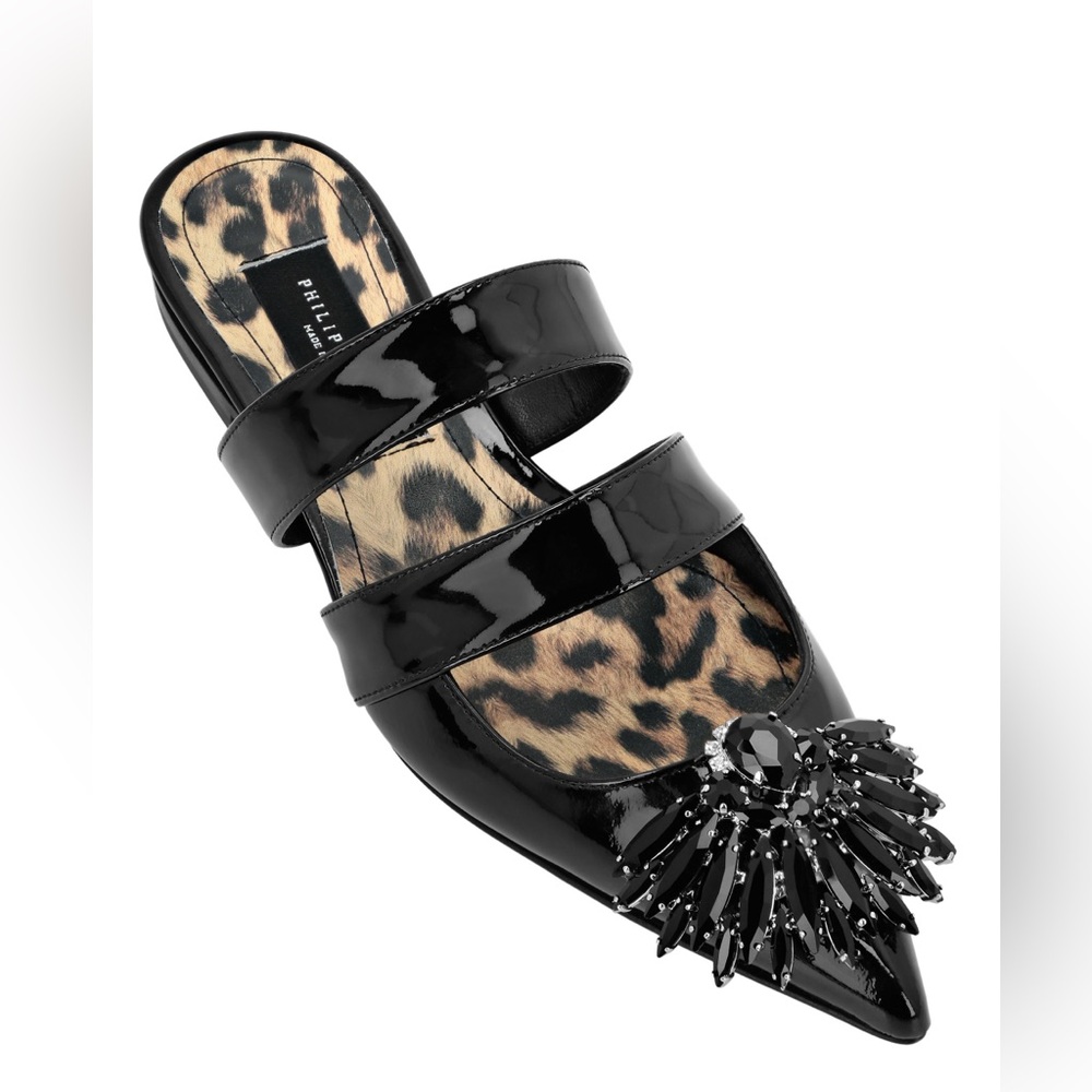 Philipp Plein Vernice Ballerina Black Patent Mules
